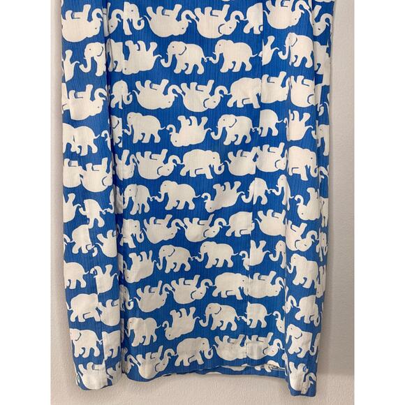 Lilly Pulitzer Tusk in the Sun Shift Dress Elephants Blue White Green Piping - Picture 4 of 16